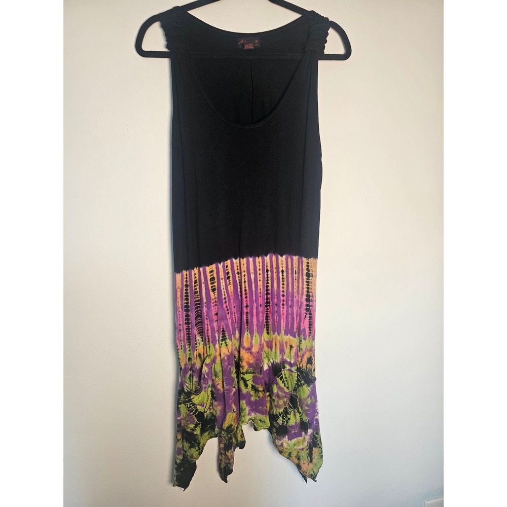 Boho Advance Apparels Tie Dye Sharkbite Tunic Women Free Size Black Multi Pocket